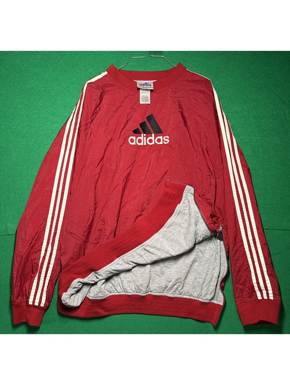Vintage 90s Adidas Pullover Windbreaker Jacket Red Size XL Side Zip Flag Tag